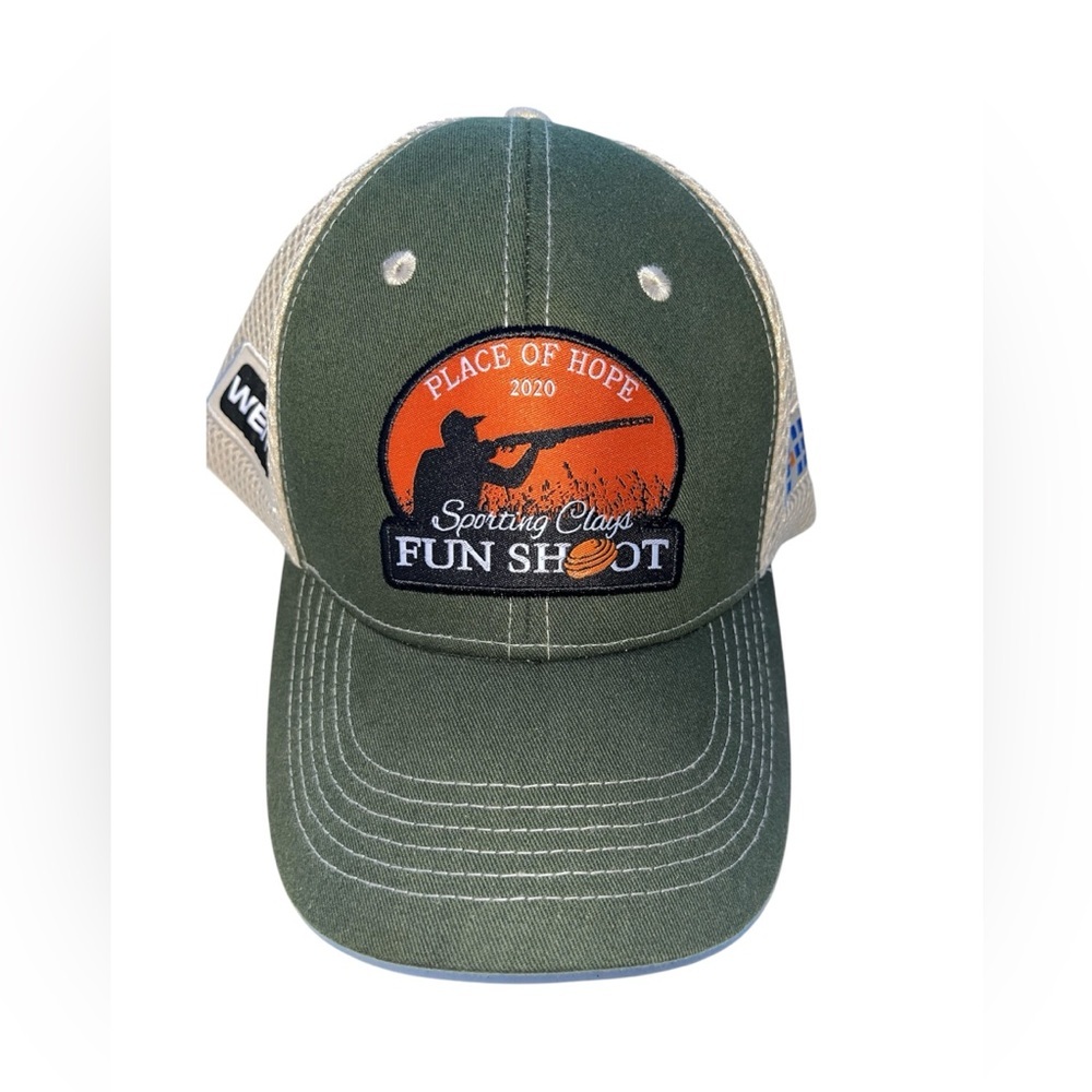 Green and orange canvas and mesh trucker hat